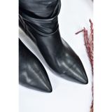 fox SHOES Siyah Kısa Topuklu Büzgülü Kadın Bot L404810609, Siyah-Suni Deri, 38