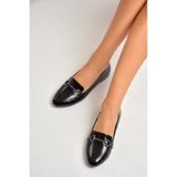 Fox Shoes Siyah Rugan Toka Detaylı Günlük Babet, 38, Y2901100, Siyah-Rugan, Kadın