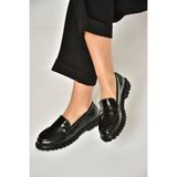 Fox Shoes Siyah Rustik Alçak Tabanlı Makosen Ayakkabı, 40, Y9960510, Siyah-Rustik, Kadın