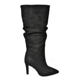 fox SHOES Siyah Süet İnce Topuklu Kadın Çizme, Siyah-Süet, 36