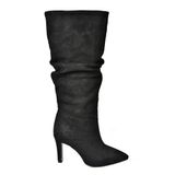 fox SHOES Siyah Süet İnce Topuklu Kadın Çizme, Siyah-Süet, 40