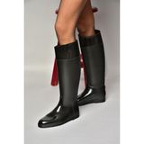 Fox Shoes Siyah Yağmur Çizmesi Suni Deri Kadın Düz Topuklu Günlük Kullanım İçin Rahat T858712109