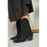 Fox Shoes T267655002 Siyah Süet Kalın Topuklu Kadın Bot