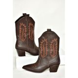 fox SHOES T267655009 Kahverengi Kalın Topuklu Kadın Bot, Kahverengi-Suni Deri, 39