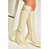 Fox Shoes T282832009 Bej Kalın Topuklu Kadın Çizme