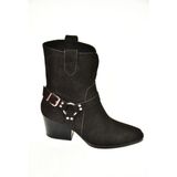 Fox Shoes T296094002 Siyah Süet Kovboy Model Kalın Tabanlı Kadın Bot