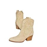 fox SHOES T296112002 Bej Süet Kalın Topuklu Kadın Bot, Bej-Süet, 39