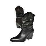 fox SHOES T296713009 Siyah Kalın Topuklu Kadın Bot, Siyah-Suni Deri, 36