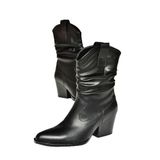 fox SHOES T296713009 Siyah Kalın Topuklu Kadın Bot, Siyah-Suni Deri, 39