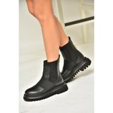fox SHOES T312101909 Siyah Kalın Tabanlı Kadın Bot, Siyah-Suni Deri, 37