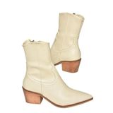 fox SHOES T356654109 Bej Sivri Burunlu Kalın Topuklu Kadın Bot, Bej-Suni Deri, 37