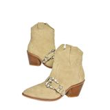 fox SHOES T380395002 Bej Hakiki Deri Süet Taş Detaylı Kadın Bot, Bej-Süet, 39