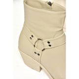 fox SHOES T404400609 Bej Kalın Topuklu Kadın Bot, Bej-Suni Deri, 36