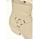 fox SHOES T404400609 Bej Kalın Topuklu Kadın Bot, Bej-Suni Deri, 40