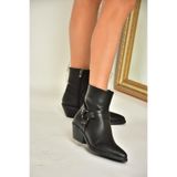 fox SHOES T404400609 Siyah Kalın Topuklu Kadın Bot, Siyah-Suni Deri, 37
