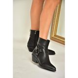 fox SHOES T404400609 Siyah Kalın Topuklu Kadın Bot, Siyah-Suni Deri, 38
