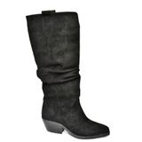 fox SHOES T404401002 Siyah Süet Büzgülü Kadın Çizme, Siyah-Süet, 40