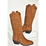 fox SHOES T404401202 Taba Süet Kovboy Model Kadın Çizme, Taba-Süet, 38