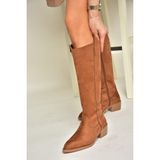 Fox Shoes T480142802 Taba Süet Alçak Topuklu Kadın Çizme