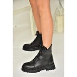 Fox Shoes T555102903 Siyah Hakiki Deri Alçak Topuklu Kadın Bot