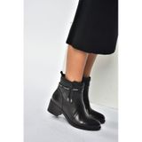 Fox Shoes T555703303 Siyah Hakiki Deri Kalın Topuklu Kadın Bot