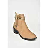 fox SHOES T555703303 Vizon Hakiki Deri Kalın Topuklu Kadın Bot, Vizon-Hakiki Deri, 37