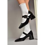 Fox Shoes T569613208 Siyah Rugan Kalın Topuklu Kadın Ayakkabı