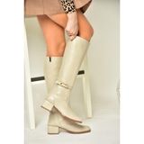 Fox Shoes T590142609 Bej Kalın Topuklu Kadın Çizme