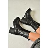 Fox Shoes T654095803 Siyah Hakiki Deri Kalın Topuklu Kadın Bot