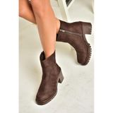Fox Shoes T726911102 Kahverengi Süet Kalın Topuklu Kadın Bot