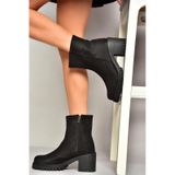 Fox Shoes T726911102 Siyah Süet Kalın Topuklu Kadın Bot