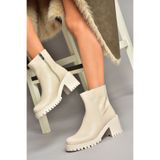 Fox Shoes T726911109 Bej Kalın Topuklu Kadın Bot