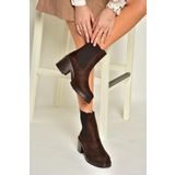 Fox Shoes T726981602 Kahverengi Süet Lastikli Kalın Topuklu Kadın Bot