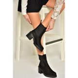 Fox Shoes T726981602 Siyah Süet Lastikli Kalın Topuklu Kadın Bot