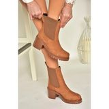 Fox Shoes T726981602 Taba Süet Lastikli Kalın Topuklu Kadın Bot - 36 - Taba - Süet