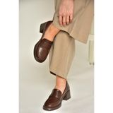 fox SHOES T820145309 Kahverengi Kalın Topuklu Kadın Ayakkabı, Kahverengi-Suni Deri, 40