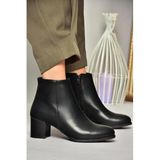 fox SHOES T820180009 Siyah Kalın Topuklu Kadın Bot, Siyah-Suni Deri, 37