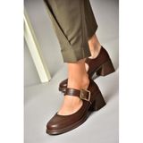 fox SHOES T820236009 Kahverengi Kalın Topuklu Kadın Ayakkabı, Kahverengi-Suni Deri, 40
