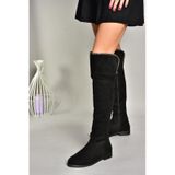 Fox Shoes T848643502 Siyah Süet Taş Detaylı Kadın Çizme