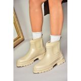fox SHOES T858685409 Bej Kalın Tabanlı Yağmur Botu, Bej-Suni Deri, 36