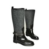 fox SHOES T858725204 Siyah Keçe Kumaş Detaylı Yağmur Çizmesi, Siyah-Kumaş, 36