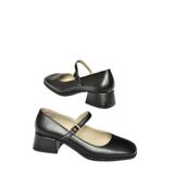 fox SHOES T908014103 Siyah Hakiki Deri Alçak Topuklu Kadın Ayakkabı, Siyah-Hakiki Deri, 37