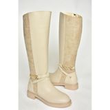fox SHOES T973000909 Bej Alçak Tabanlı Kadın Çizme, Bej-Suni Deri, 37