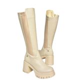 fox SHOES T973390009 Bej Kalın Topuklu Kadın Çizme, Bej-Suni Deri, 39