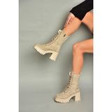 Fox Shoes T973559002 Bej Süet Kalın Topuklu Kadın Postal Bot - 38 - Bej - Süet