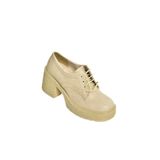 fox SHOES T996154009 Bej Kalın Topuklu Bağcıklı Kadın Ayakkabı, Bej-Suni Deri, 37