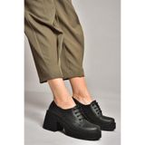 fox SHOES T996154009 Siyah Kalın Topuklu Bağcıklı Kadın Ayakkabı, Siyah-Suni Deri, 37