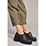 fox SHOES T996154009 Siyah Kalın Topuklu Bağcıklı Kadın Ayakkabı, Siyah-Suni Deri, 40
