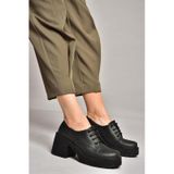 Fox Shoes T996154009 Siyah Kalın Topuklu Bağcıklı Kadın Ayakkabı