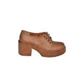 fox SHOES T996154009 Taba Kalın Topuklu Bağcıklı Kadın Ayakkabı, Taba-Suni Deri, 36